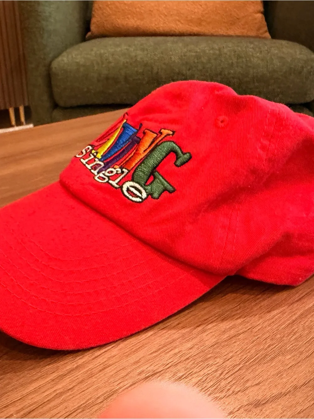 VTG Living Single Red 90's Dad Hat Embroidered Stitched Rainbow Adjustable